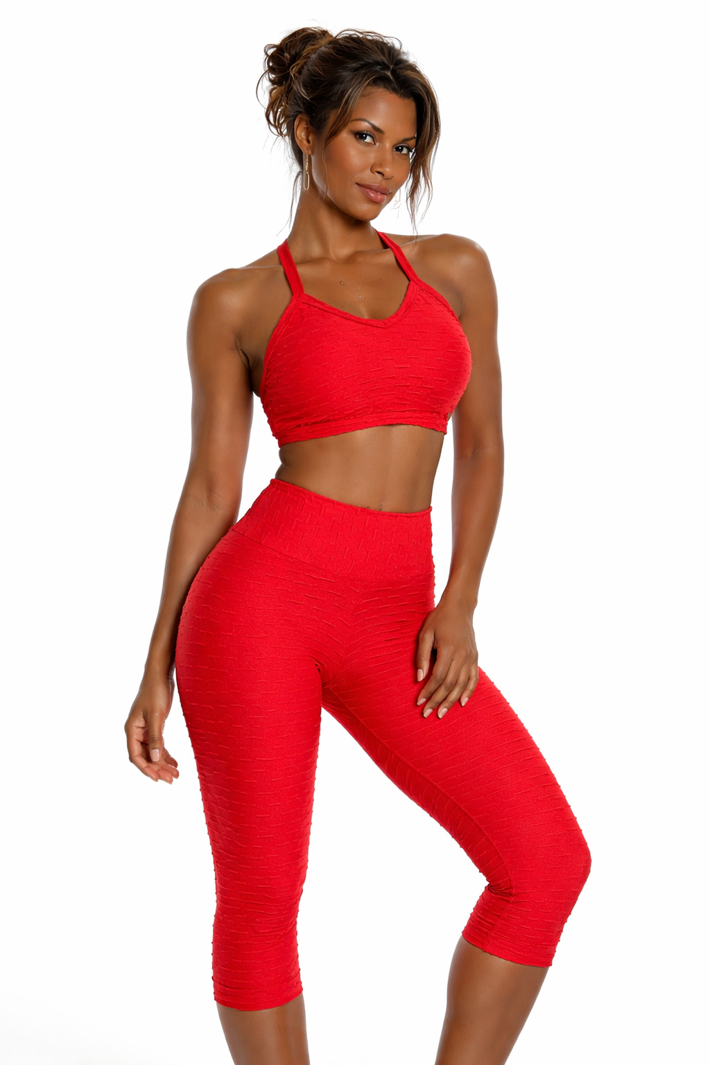 Honeycomb Set – Red Sculpting Capris & Miami Vice Crop Top (2-Piece Activewear Set)