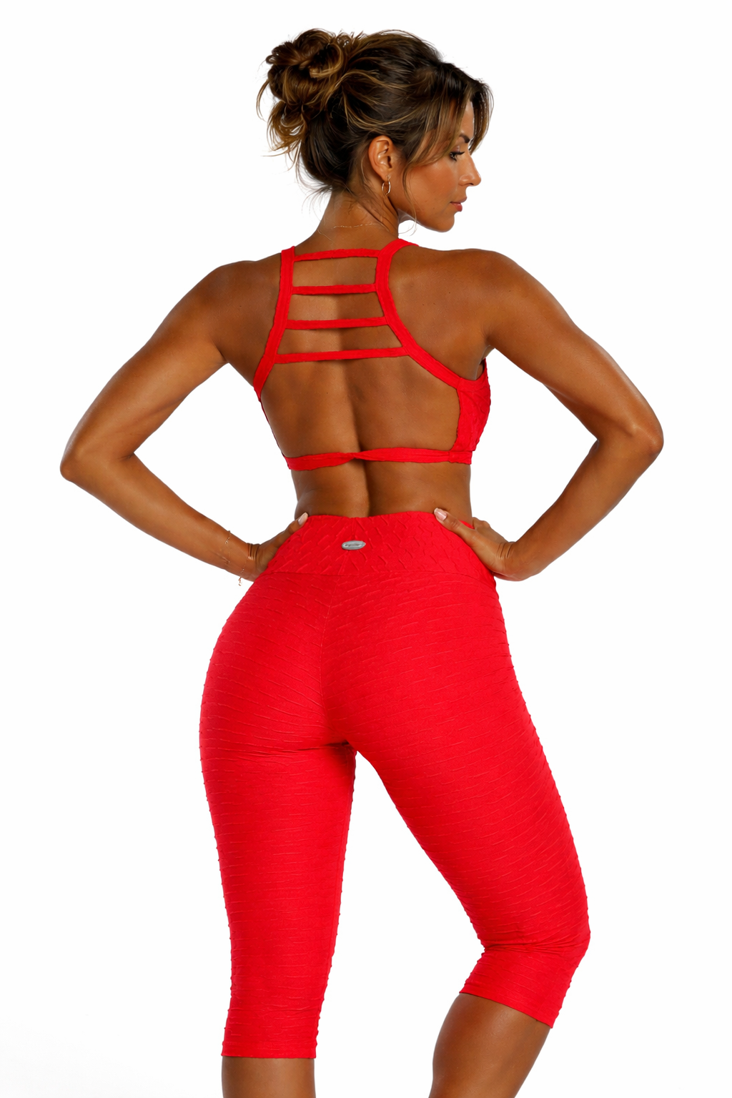 Honeycomb Set – Red Sculpting Capris & Miami Vice Crop Top (2-Piece Activewear Set)