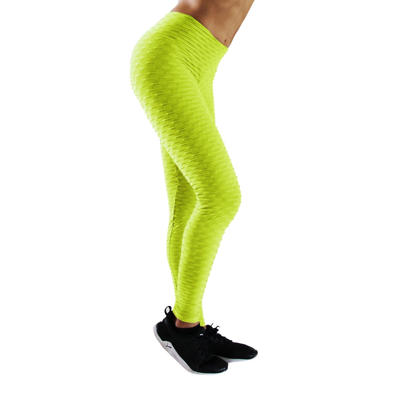 Brazilian Textured High Waist Leggings S-M-L-XL Green-Black Bubble 3D  Honeycomb