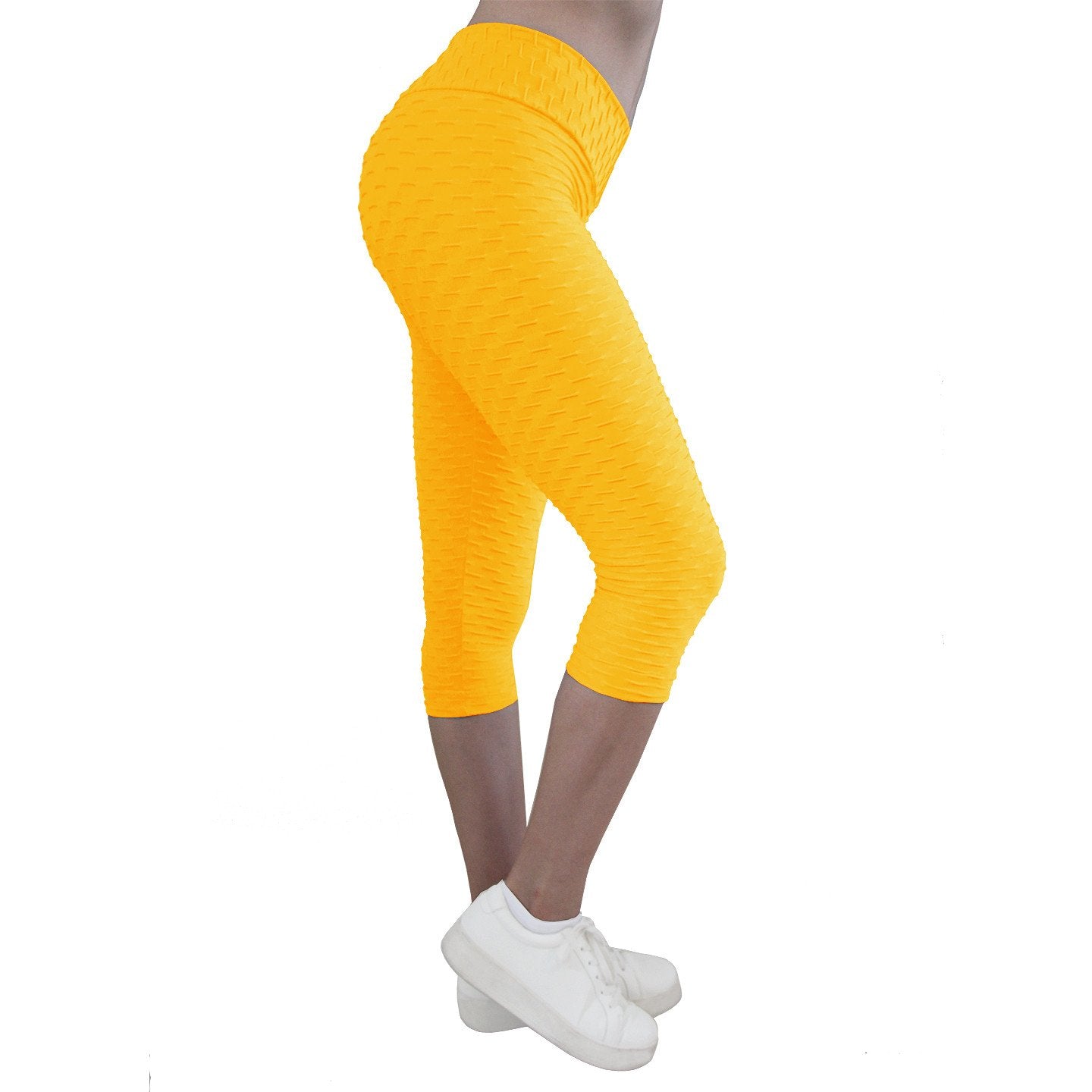 Gravity Threads Nylon Spandex Womens Capri Leggings, Yellow